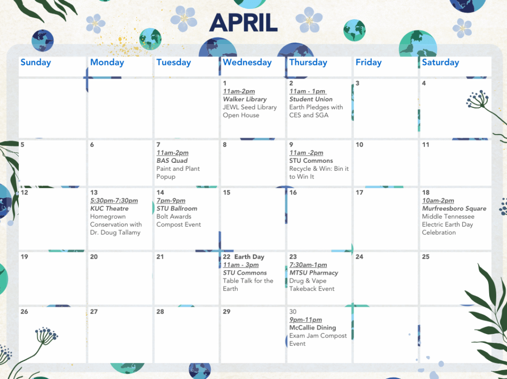2026 Earth Month Calendar